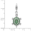 Sterling Silver Rhodium Plated CZ Green Turtle w/Lobster Clasp Charm