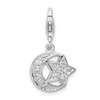 Rhodium-Plated Sterling Silver Polished w/CZ Moon and Star Lobster Clasp Charm
