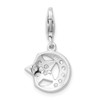 Rhodium-Plated Sterling Silver Polished w/CZ Moon and Star Lobster Clasp Charm