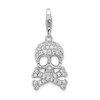 Rhodium-Plated Sterling Silver CZ Skull and Cross Bones w/Lobster Clasp Charm