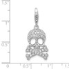Rhodium-Plated Sterling Silver CZ Skull and Cross Bones w/Lobster Clasp Charm