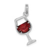 Sterling Silver Rhodium-Plated Red CZ Wine Glass Charm