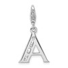 Rhodium-Plated Sterling Silver CZ Letter A w/Lobster Clasp Charm QCC104A