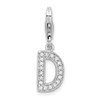Rhodium-Plated Sterling Silver CZ Letter D w/Lobster Clasp Charm QCC105D