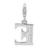 Rhodium-Plated Sterling Silver CZ Letter E w/Lobster Clasp Charm QCC104E