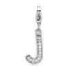 Rhodium-Plated Sterling Silver CZ Letter J w/Lobster Clasp Charm QCC105J