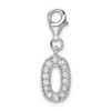 Rhodium-Plated Sterling Silver CZ Numeral 0 w/Lobster Clasp Charm