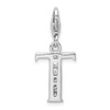 Rhodium-Plated Sterling Silver CZ Letter T w/Lobster Clasp Charm QCC104T