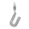 Rhodium-Plated Sterling Silver CZ Letter U w/Lobster Clasp Charm QCC105U