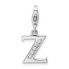 Rhodium-Plated Sterling Silver CZ Letter Z w/Lobster Clasp Charm QCC104Z