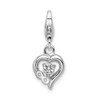 Sterling Silver Rhodium-plated Click-On CZ Polished Heart Charm