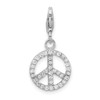 Rhodium-Plated Sterling Silver Small CZ Peace Sign w/Lobster Clasp Charm