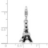 Sterling Silver Black Enameled CZ Eiffel Tower w/Lobster Clasp Charm