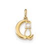 14k Yellow Gold Childrens CZ Cat And Moon Pendant