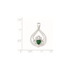 Sterling Silver Green CZ Heart Claddagh Pendant