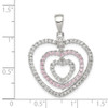 Sterling Silver Rhodium-plated Polished Pink/White CZ Hearts Pendant