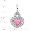Sterling Silver Rhodium-Plated Pink And Clear CZ Heart Pendant
