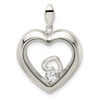 Sterling Silver CZ 19mm Heart Glass Pendant