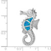 Sterling Silver Rhodium-plate Lab-Created Opal and CZ Seahorse Slide