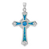 Sterling Silver Rhodium-Plated Lab-Created Blue Opal / CZ Cross Pendant