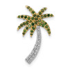 14k White Gold w/ White and Green Diamond Palm Tree Slide Pendant