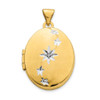 14k Yellow Gold and Rhodium Brushed / Polished Diamond Stars Oval Locket Pendant