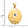 14k Yellow Gold and Rhodium Brushed / Polished Diamond Stars Oval Locket Pendant