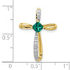 10k Yellow Gold w/Rhodium Lab-Created Emerald and Diamond Cross Pendant