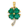 14k Yellow Gold w/ Lab-Created Emerald and Diamond Four Leaf Clover Pendant