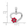 14K White Gold Diamond and Ruby Heart w/ Flower Pendant
