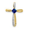 10k Yellow Gold w/Rhodium Lab-Created Sapphire and Diamond Cross Pendant