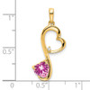 14k Yellow Gold Lab-Created Pink Sapphire And Diamond Heart Pendant