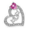 14k White Gold Lab-Created Pink Sapphire / Diamond Mom Heart Pendant