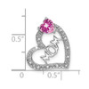 14k White Gold Lab-Created Pink Sapphire / Diamond Mom Heart Pendant