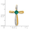 14k Yellow Gold And Rhodium Lab Created Emerald And Diamond Cross Pendant