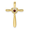 10k Yellow Gold Garnet Cross w/Heart Slide Pendant