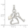 Sterling Silver Polished Key and Heart w/Simulated Pearl Charm