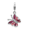 Sterling Silver Pink and White Enameled Butterfly w/ Lobster Clasp Charm