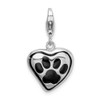 Sterling Silver Polished and Enameled Heart w/ Dog Paw Print Charm