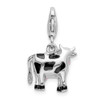 Sterling Silver Polished and Enameled 3D Cow Charm