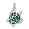 Sterling Silver Rhodium-plated Green Enamel Turtle Charm