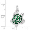 Sterling Silver Rhodium-plated Green Enamel Turtle Charm