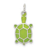 Sterling Silver Rhodium-plated Green Enameled Turtle Charm QC6300