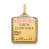 14k Yellow Gold Enameled Pink Engravable Birth Certificate Charm A0363/P