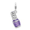 Sterling Silver 3-D Enameled Purple Nailpolish Bottle w/Lobster Clasp Charm