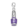 Sterling Silver 3-D Enameled Purple Nailpolish Bottle w/Lobster Clasp Charm