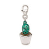 Sterling Silver 3-D Enameled Potted Green Cactus w/Lobster Clasp Charm