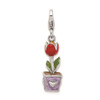 Sterling Silver 3-D Red Enamel Potted Tulip Flower w/Lobster Clasp Charm