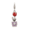 Sterling Silver 3-D Red Enamel Potted Tulip Flower w/Lobster Clasp Charm