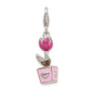 Sterling Silver 3-D Pink Enameled Potted Tulip Flower w/Lobster Clasp Charm